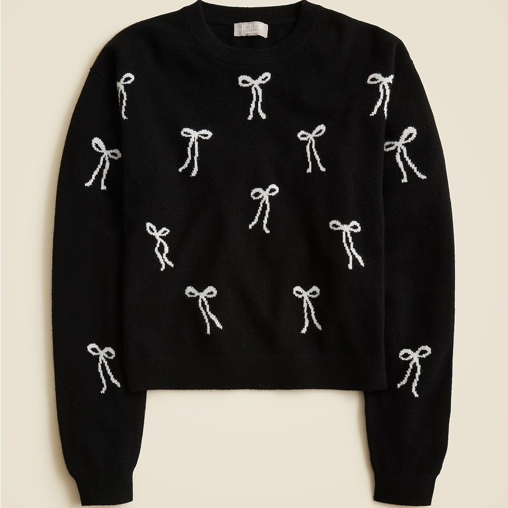 J Crew Perfect cashmere crewneck sweater in bow print CO585